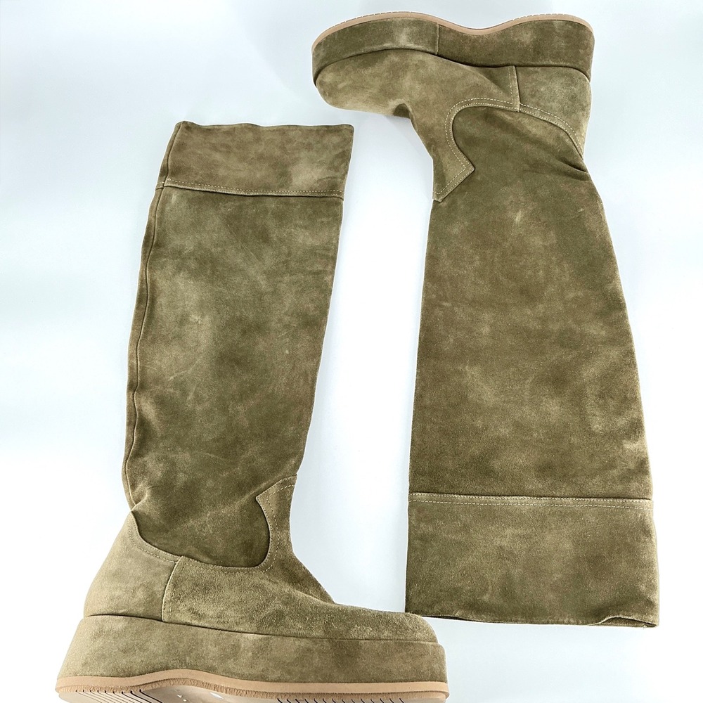 Paloma Barcelo Size 40 US 9.5 Olive Green Suede Over the Knee Platform Boots NEW